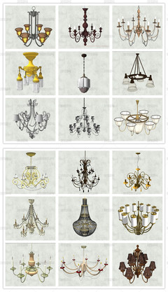 精品歐式風格室內燈具 臺燈、吊燈與水晶燈SU模型全解析